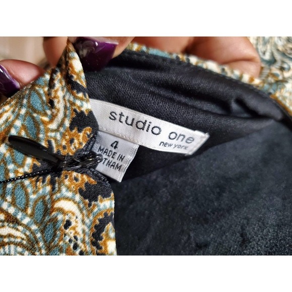 Studio 1 Women's Multicolor Polyester Round Neck Sleeveless Knee Length Dress 4 - Picture 8 of 11